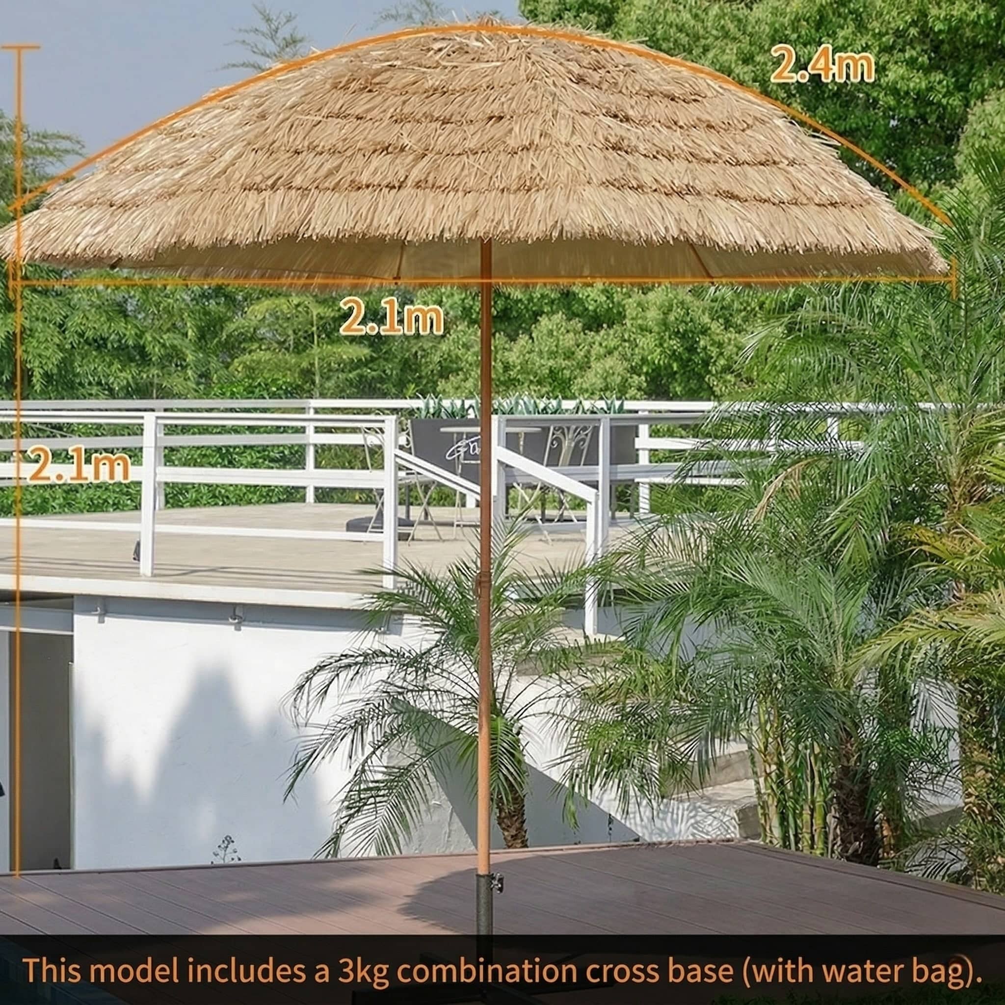 Straw Patio Umbrella – 2M/2.4M DoubleTop Anti-Pinch Tiltable Waterproof Deck Backyard Pool Garden | Traverseon