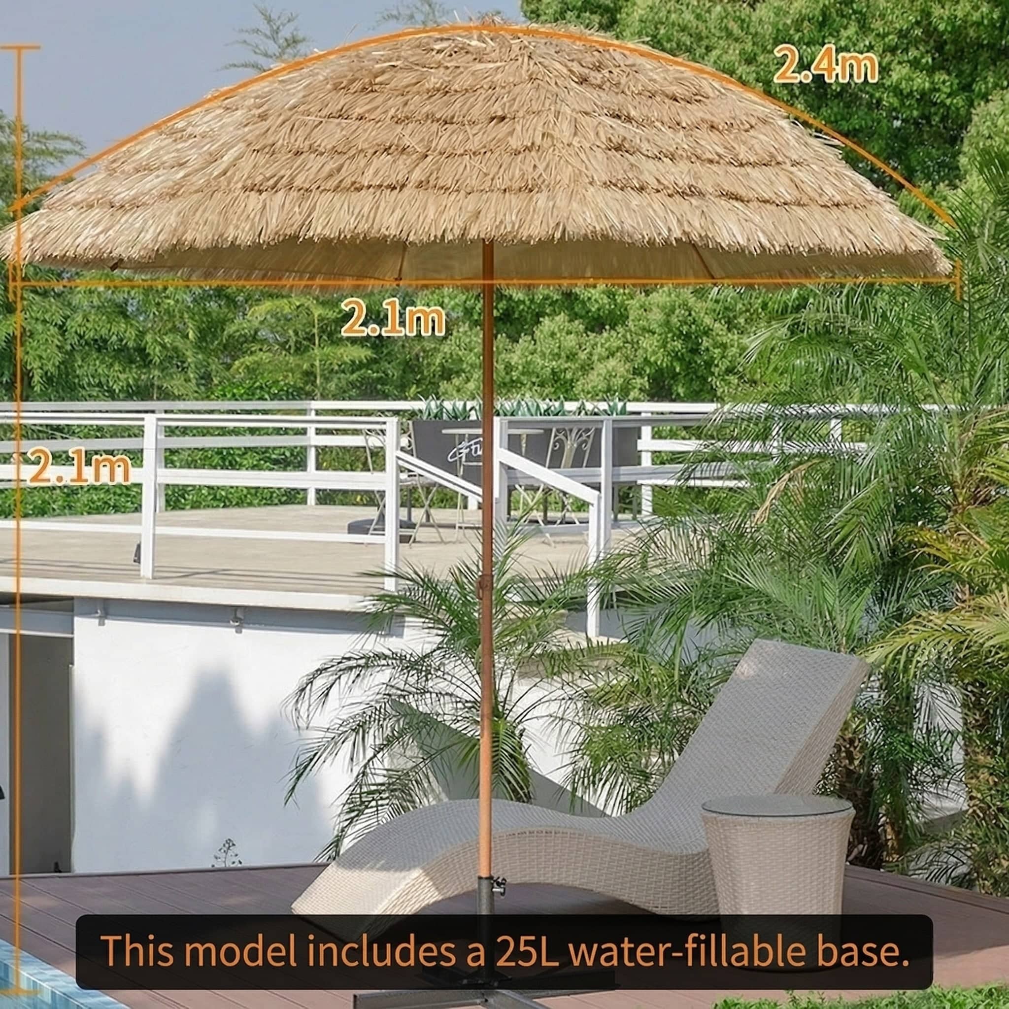 Straw Patio Umbrella – 2M/2.4M DoubleTop Anti-Pinch Tiltable Waterproof Deck Backyard Pool Garden | Traverseon