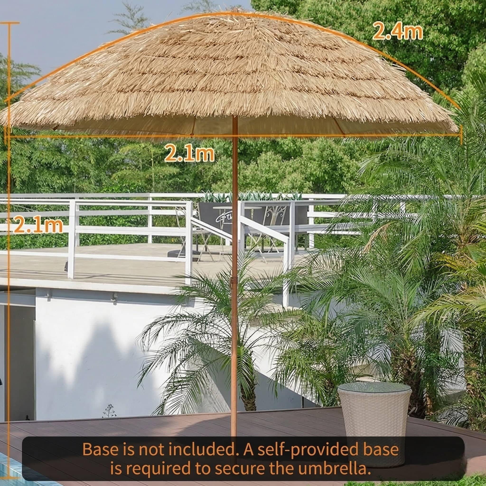 Straw Patio Umbrella – 2M/2.4M DoubleTop Anti-Pinch Tiltable Waterproof Deck Backyard Pool Garden | Traverseon