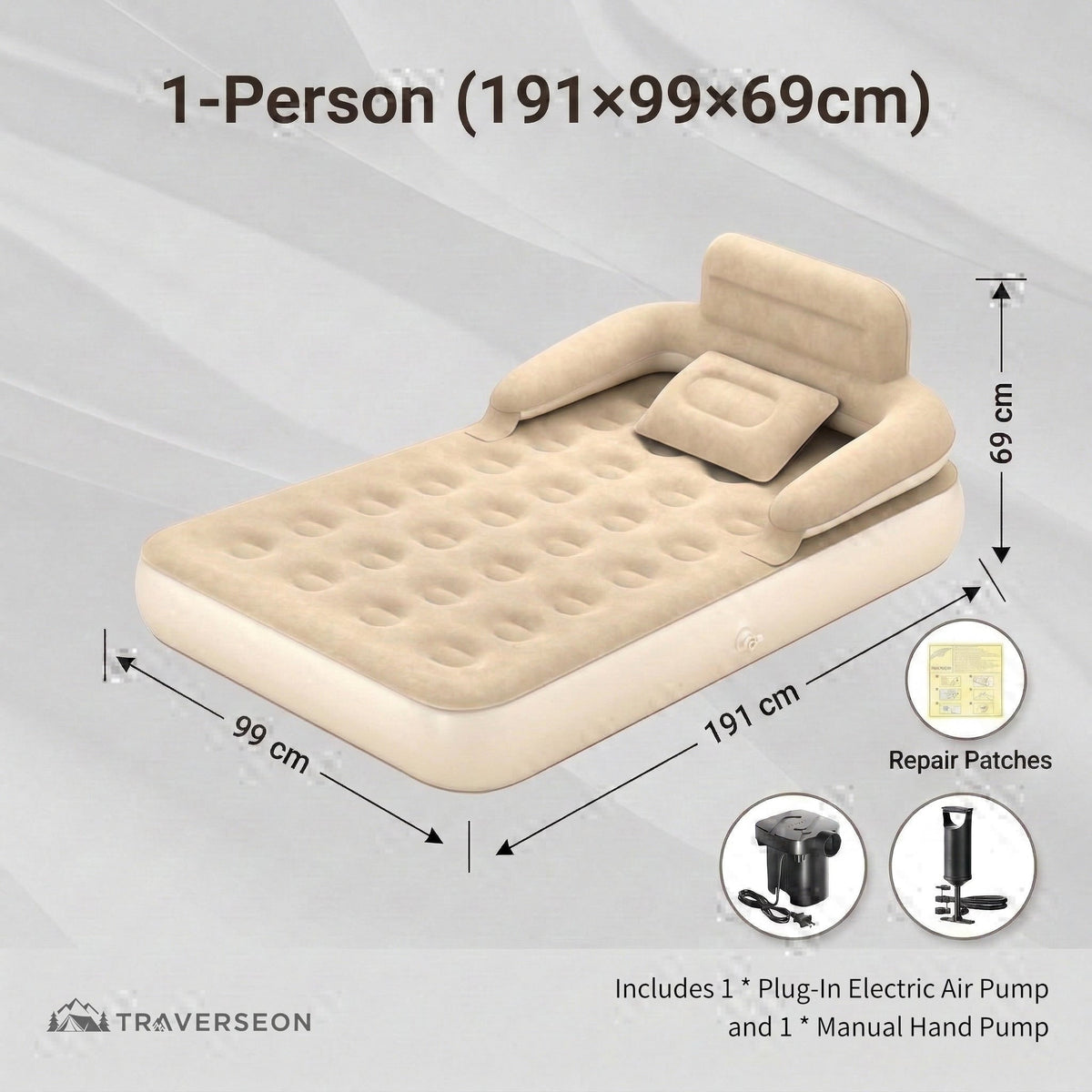 Air Mattress – Inflatable Bed Twin/Double Backrest Camping Outdoor | Traverseon