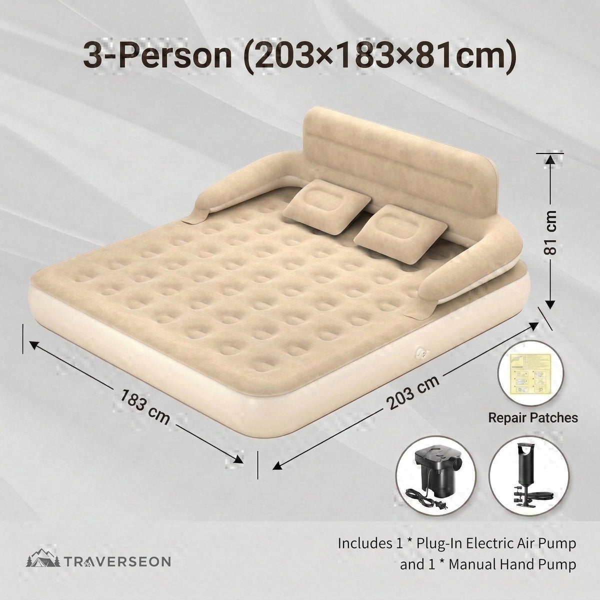 Air Mattress – Inflatable Bed Twin/Double Backrest Camping Outdoor | Traverseon