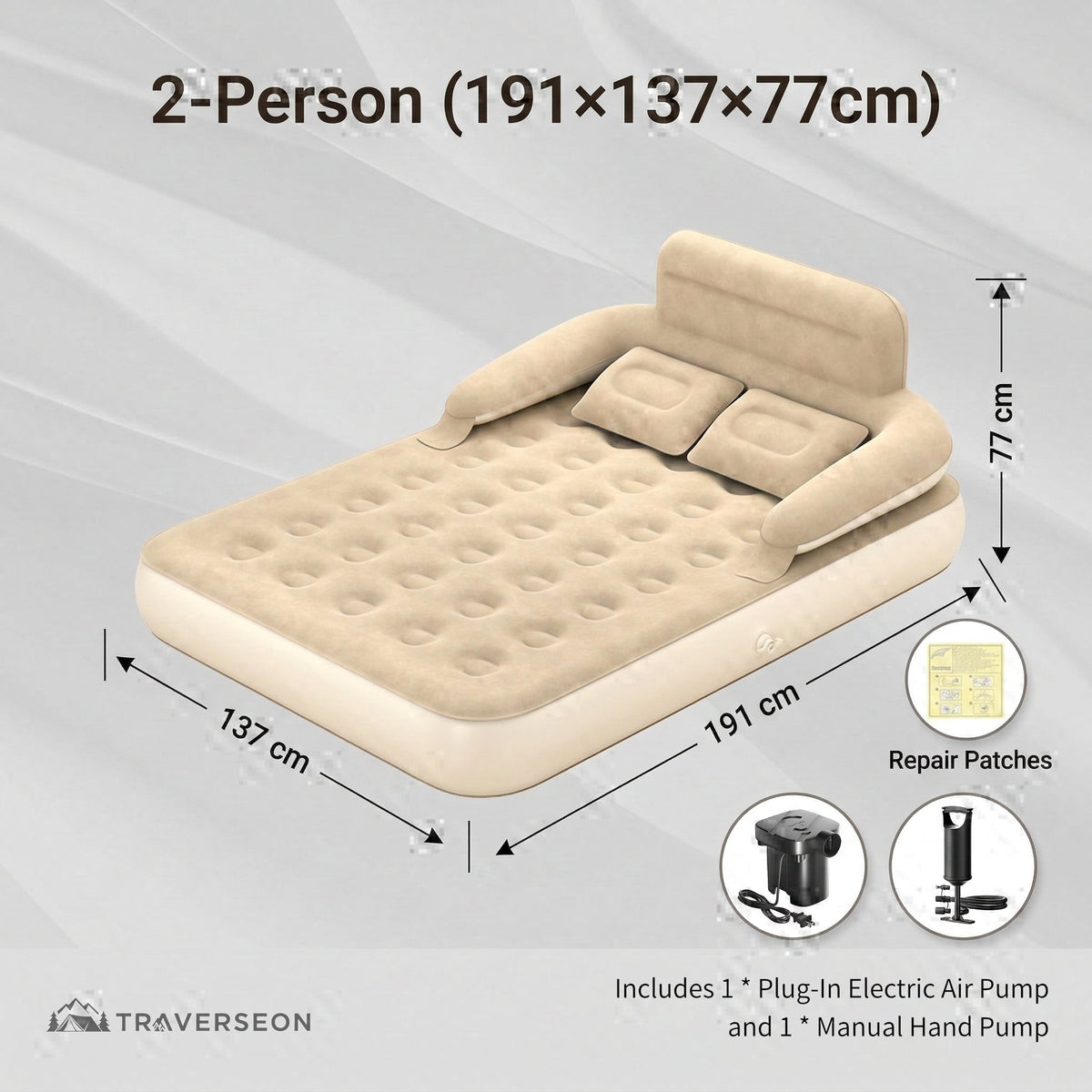 Air Mattress – Inflatable Bed Twin/Double Backrest Camping Outdoor | Traverseon