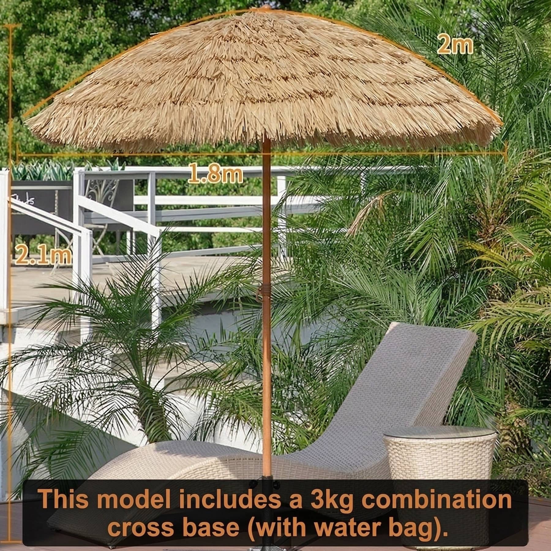 Straw Patio Umbrella – 2M/2.4M DoubleTop Anti-Pinch Tiltable Waterproof Deck Backyard Pool Garden | Traverseon