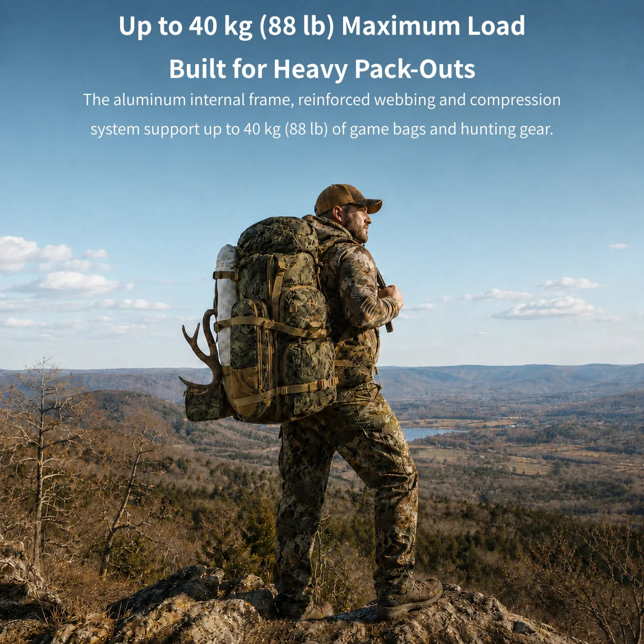 65.5L Camo Framed Hunting Backpack – 88 lb Max Load Meat Hauler | Traverseon
