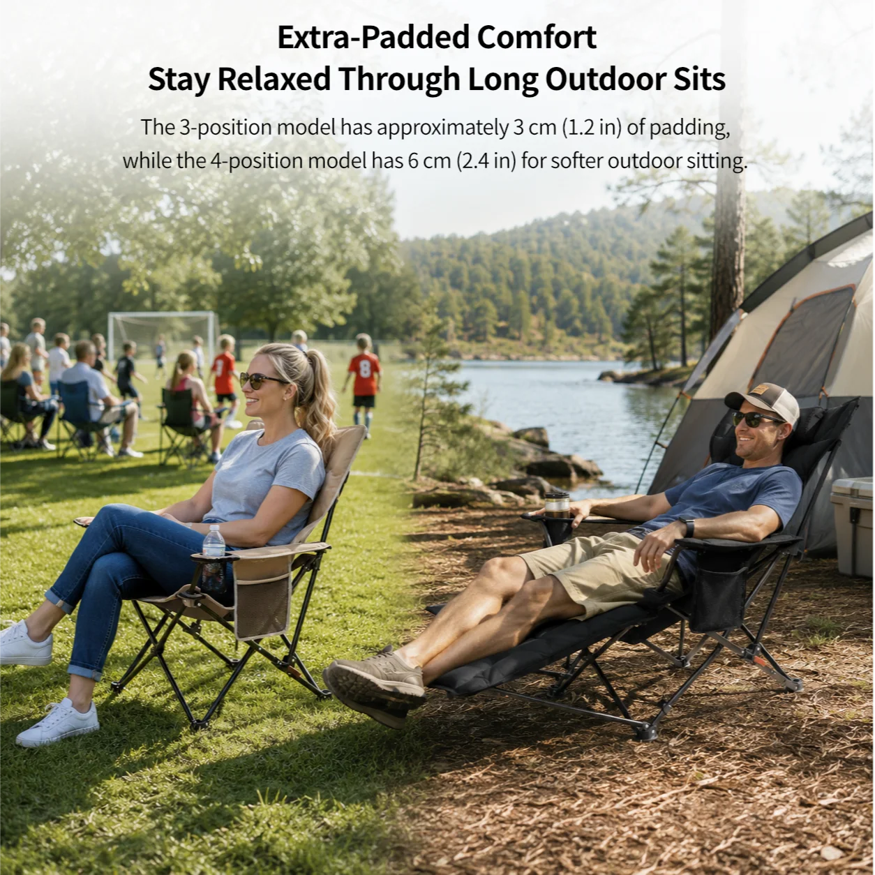 Padded Reclining Camping Chair – 3/4-Position Folding Lounger | Traverseon