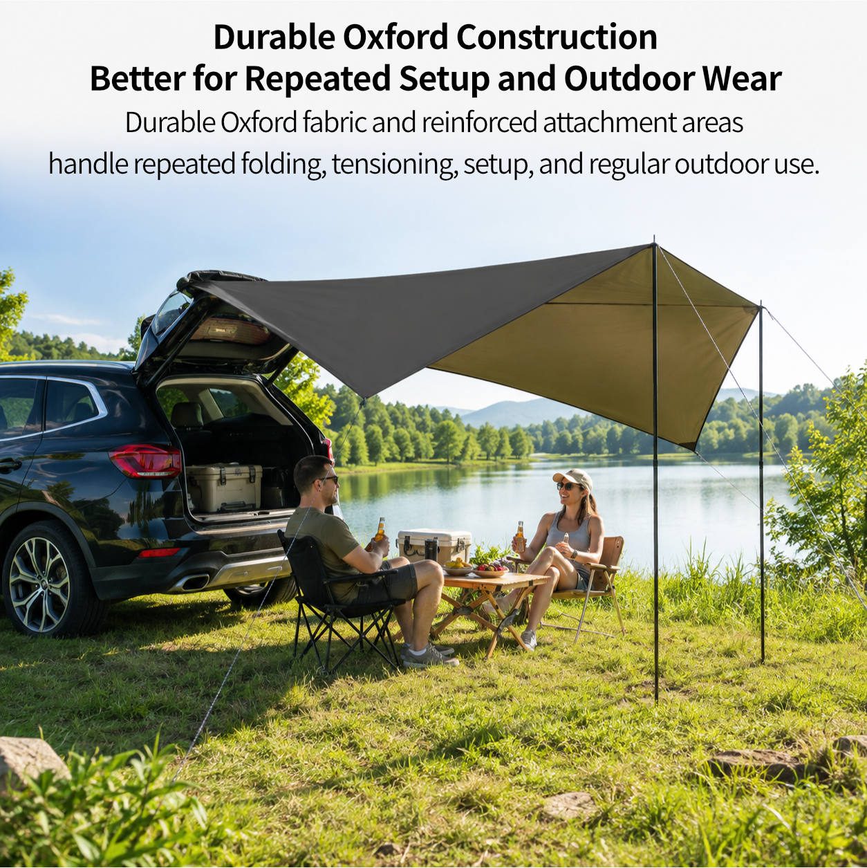 SideMount Dual-Use Car Awning — 2 in 1 Rear & Side Setup, Leak Resistant, Windproof Stable, All Weather Portable | Traverseon
