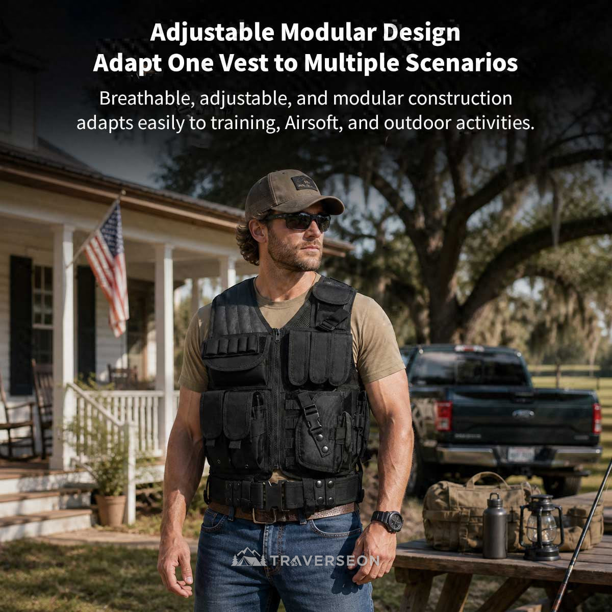 600D Tactical MOLLE Vest – Adjustable 3.09 lb Mesh Loadout | Traverseon