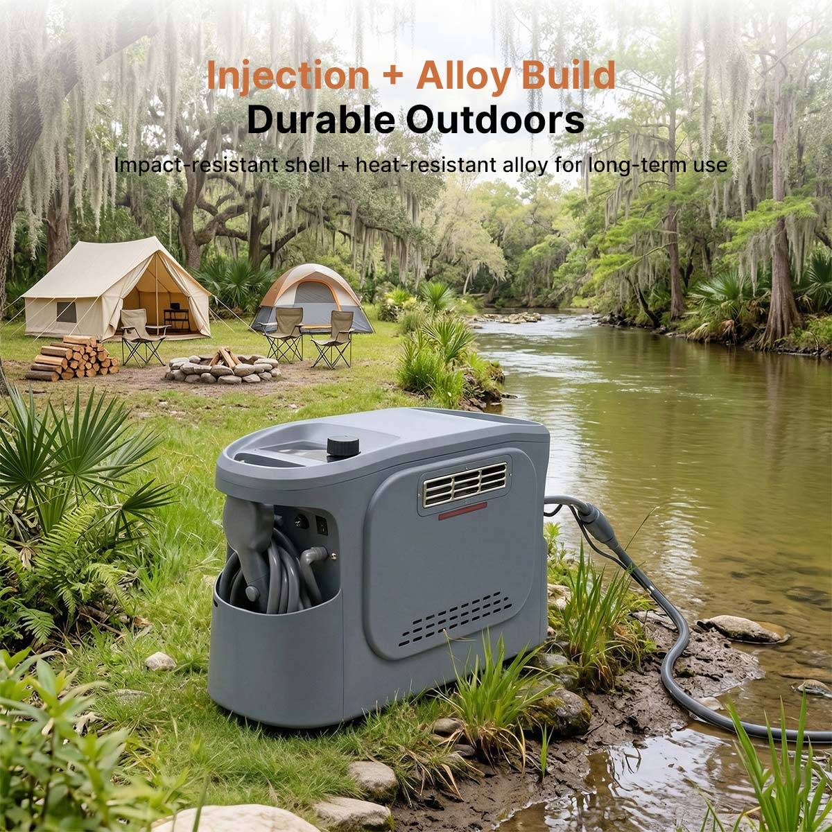 Portable Propane Water Heater – 20472 BTU 5200mAh Constant Temp 450g Tank Camping RV | Traverseon