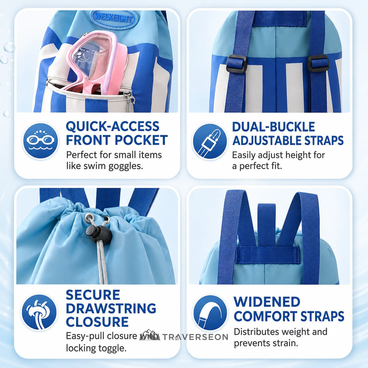 17.5L Wet Dry Drawstring Swim Bag – Bottom Compartment Pool Bag | Traverseon