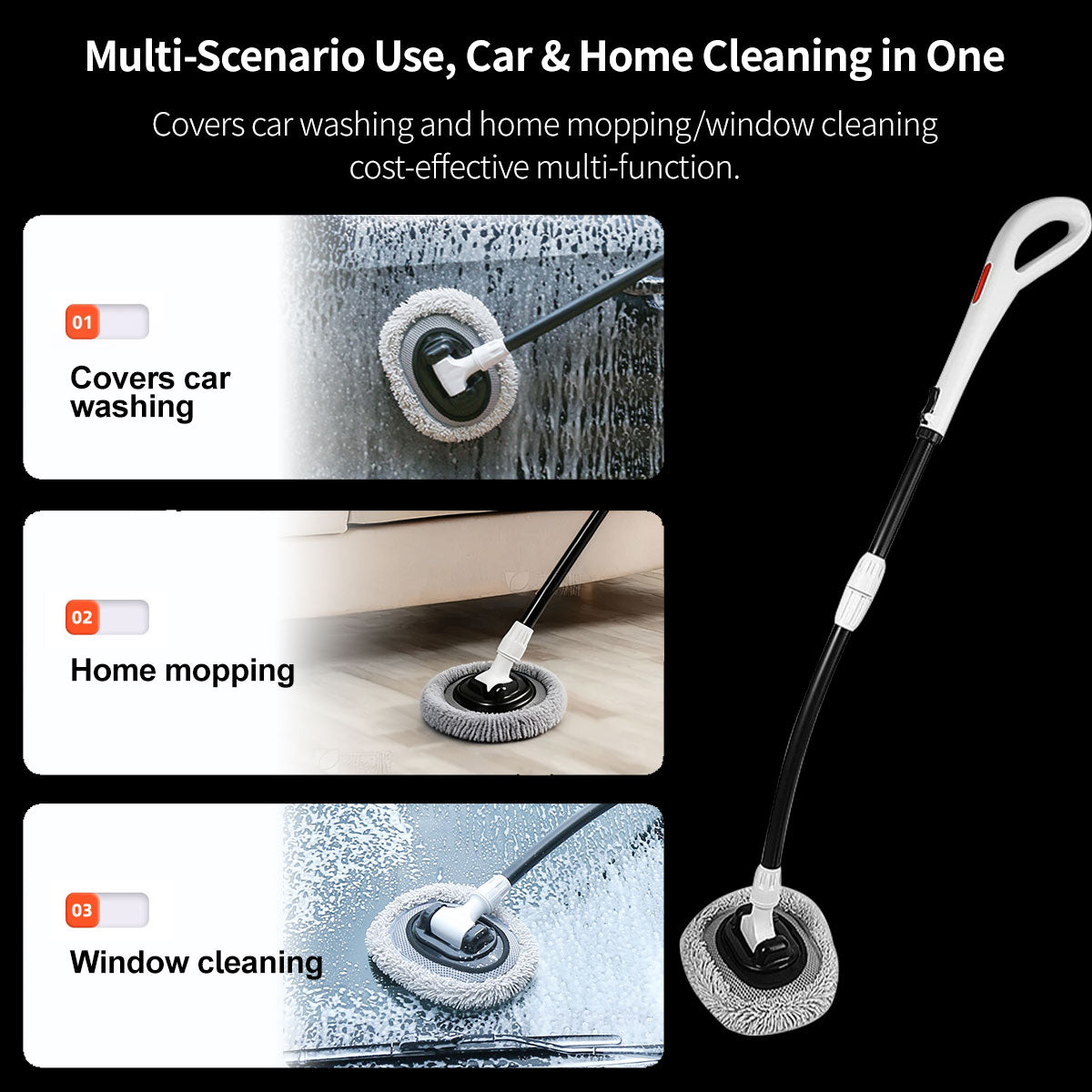 Car Wash Mop – 180° Head, Curved Ergonomic Handle for Scratch-Free Cleaning | Traverseon