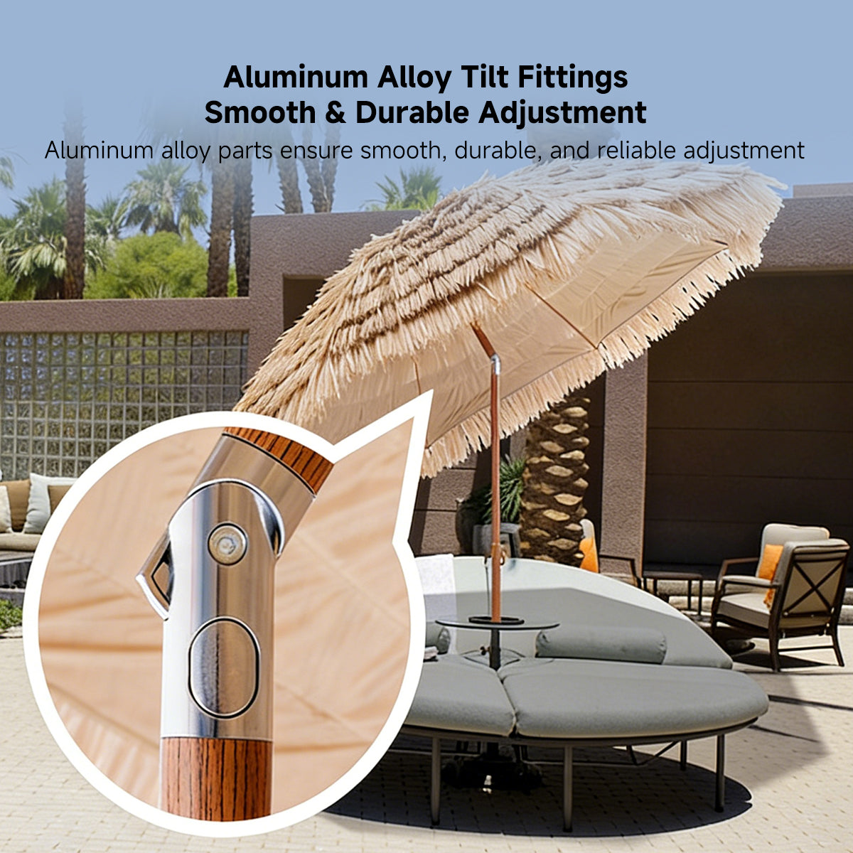 Straw Patio Umbrella – 2M/2.4M DoubleTop Anti-Pinch Tiltable Waterproof Deck Backyard Pool Garden | Traverseon