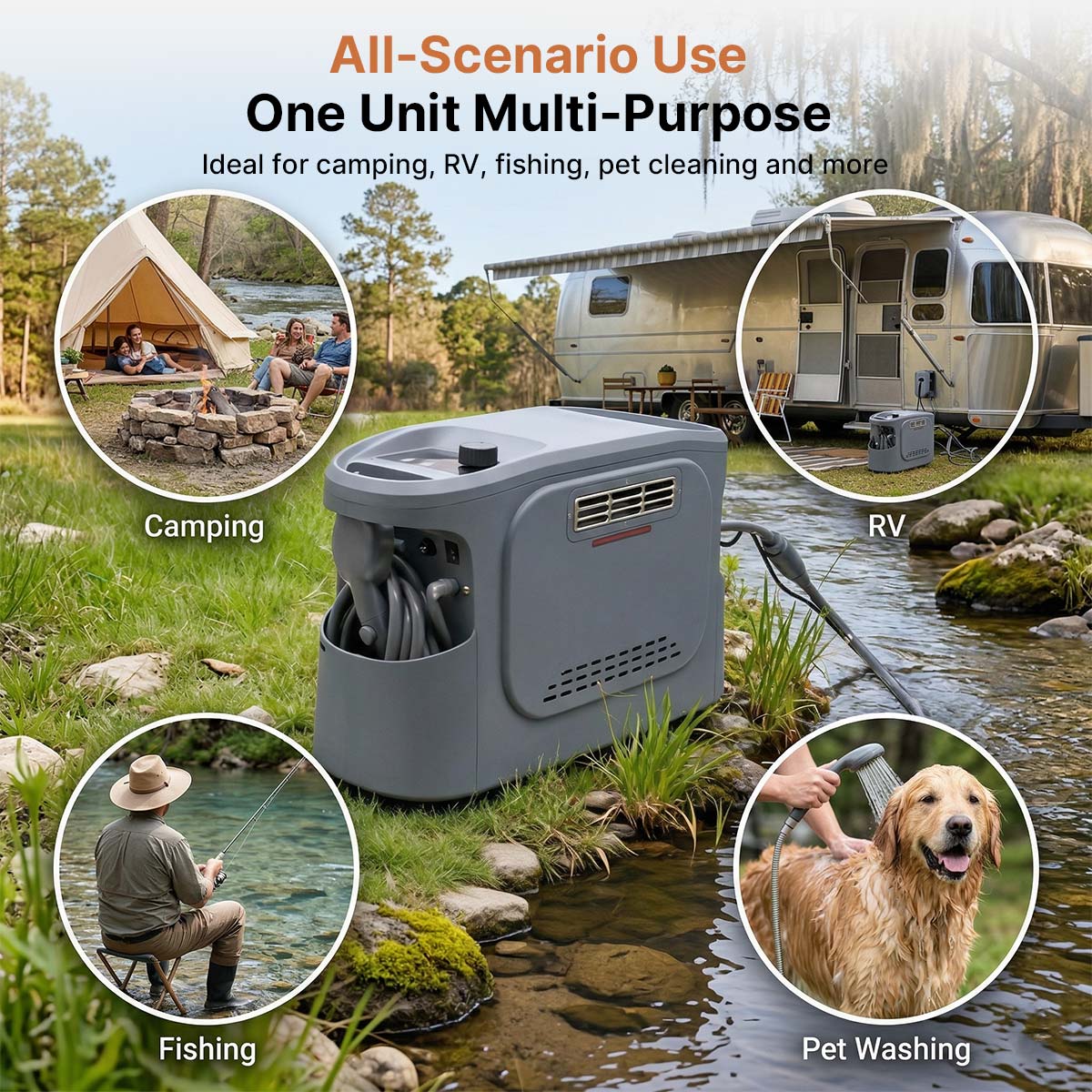 Portable Propane Water Heater – 20472 BTU 5200mAh Constant Temp 450g Tank Camping RV | Traverseon