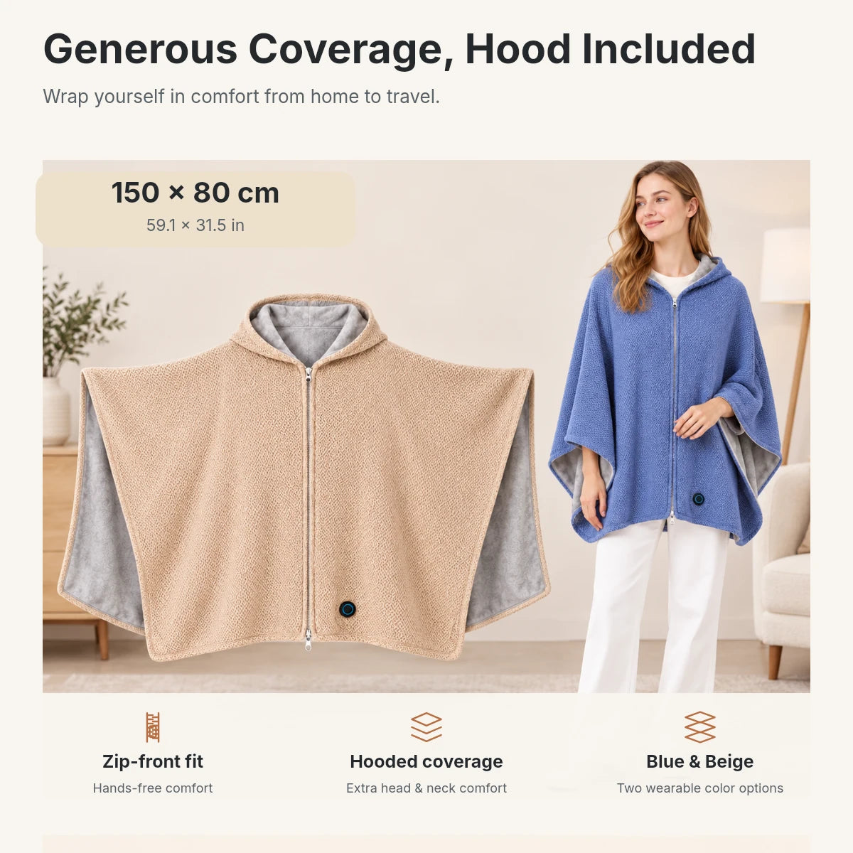 Cordless Graphene Heated Shawl – Hands-Free Wearable Warmth for Office & Home | Traverseon