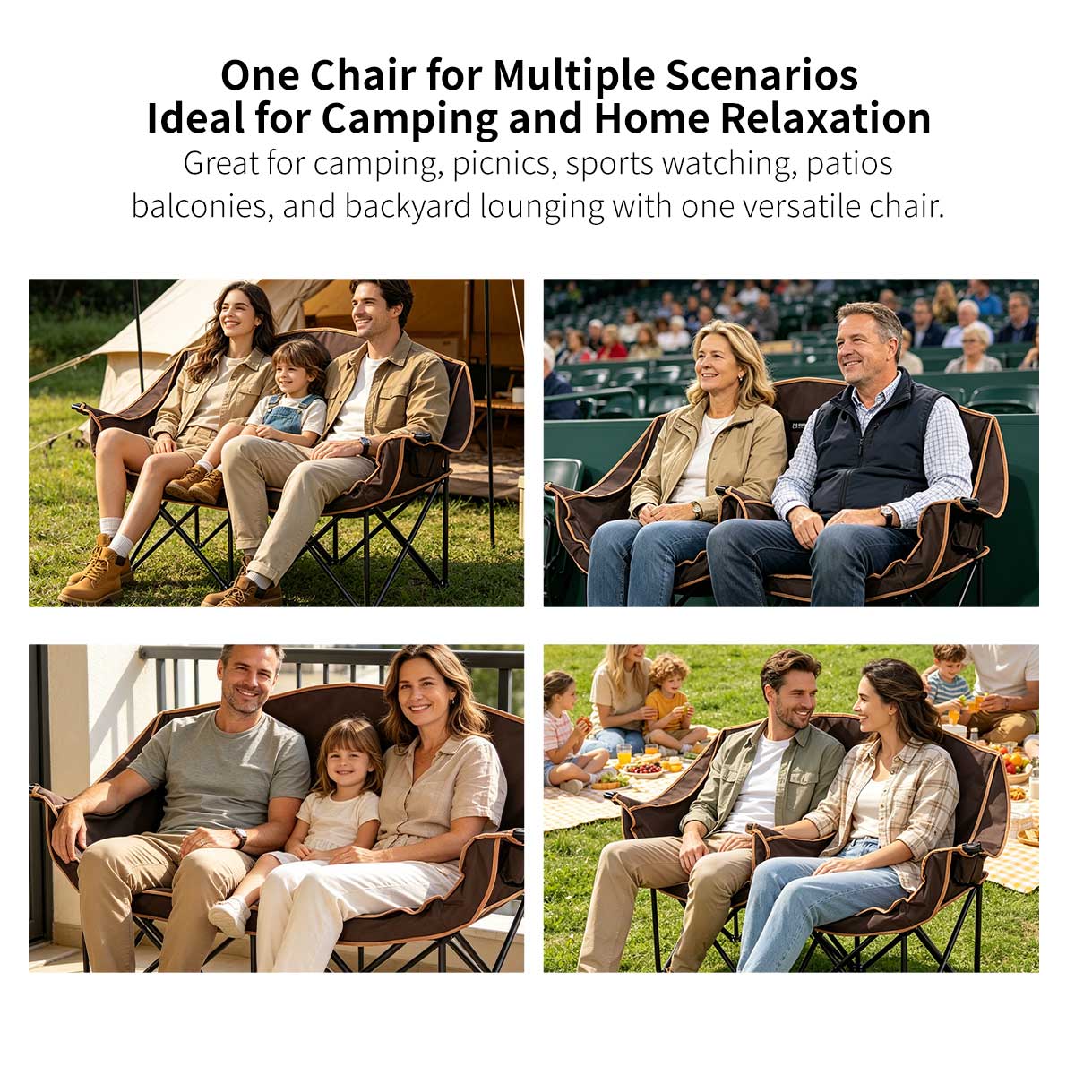 Double Camping Chair – 440lbs Heavy Duty with Cup Holder for Outdoor Camping| Traverseon