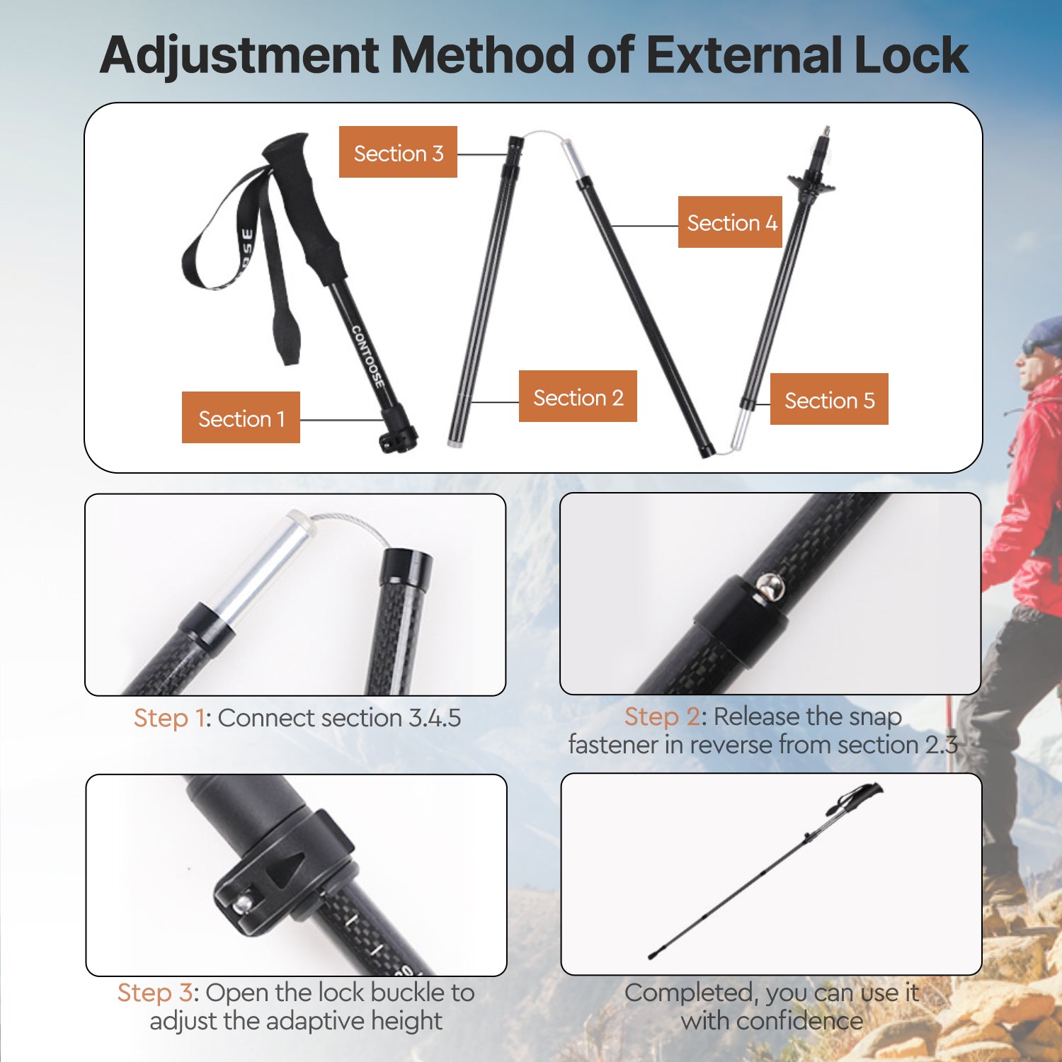 Light Yet Strong 3K Carbon Fiber Trekking Pole