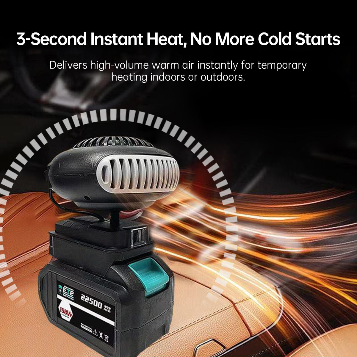 Portable Cordless Car Heater – 3-Second Heat, Rechargeable Lithium Power, Indoor/Outdoor Use | Traverseon