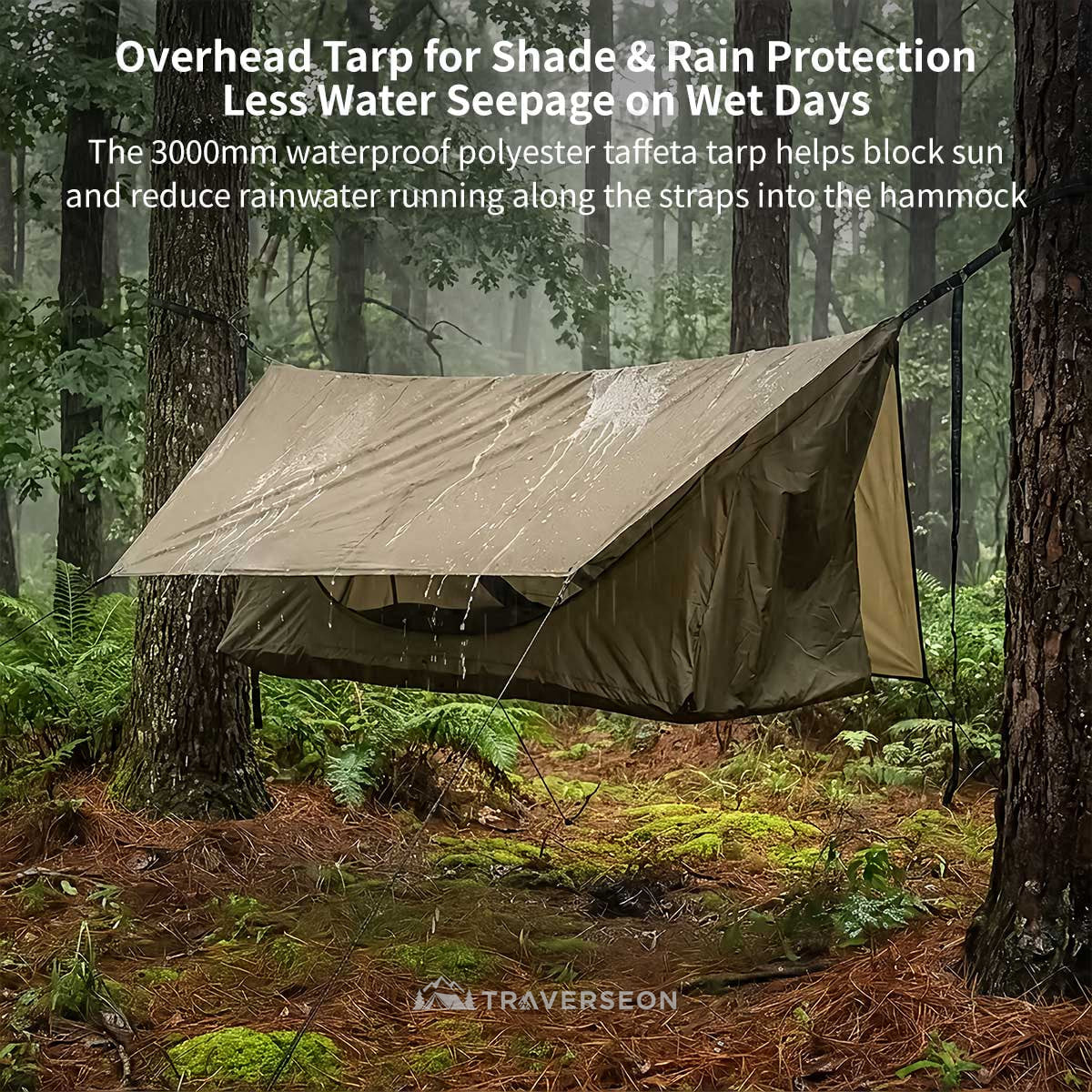 Anti-Mosquito Camping Hammock – 440 lb, 3000 mm Rain Tarp | Traverseon