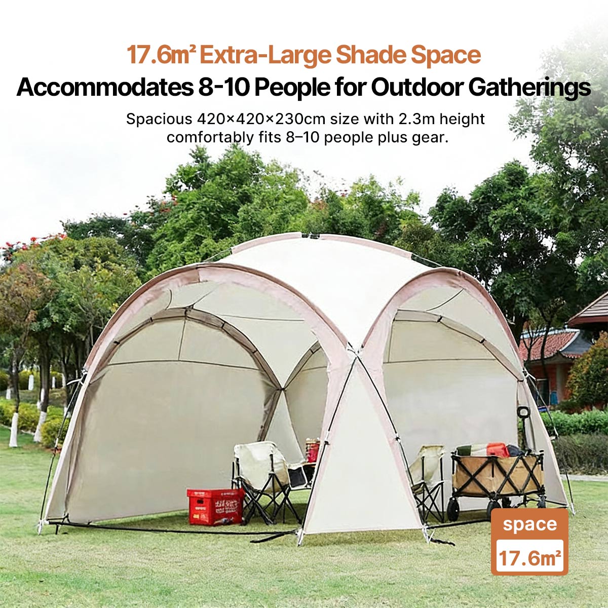 Camping Dome Tent 14×14ft – 210D UPF50+ Ventilated Windproof for Camping Beach Picnic | Traverseon