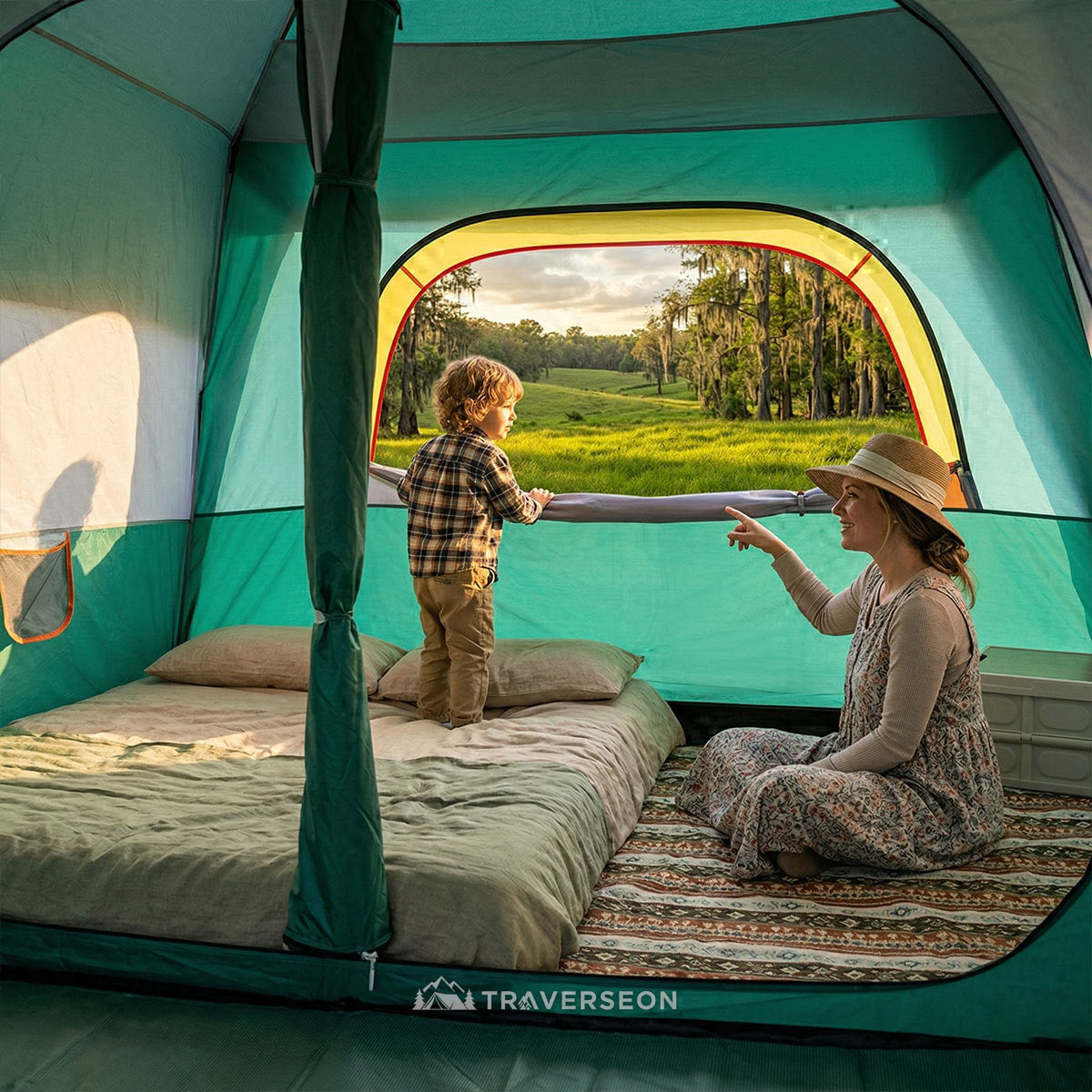 12 Person Family Camping Tent – 14.1 × 10 ft, 3-Room Waterproof | Traverseon