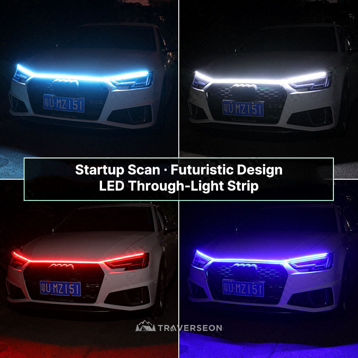 12V LED Hood Light Strip β Up to 2.4 m Dynamic Scan Car Accent | Traverseon