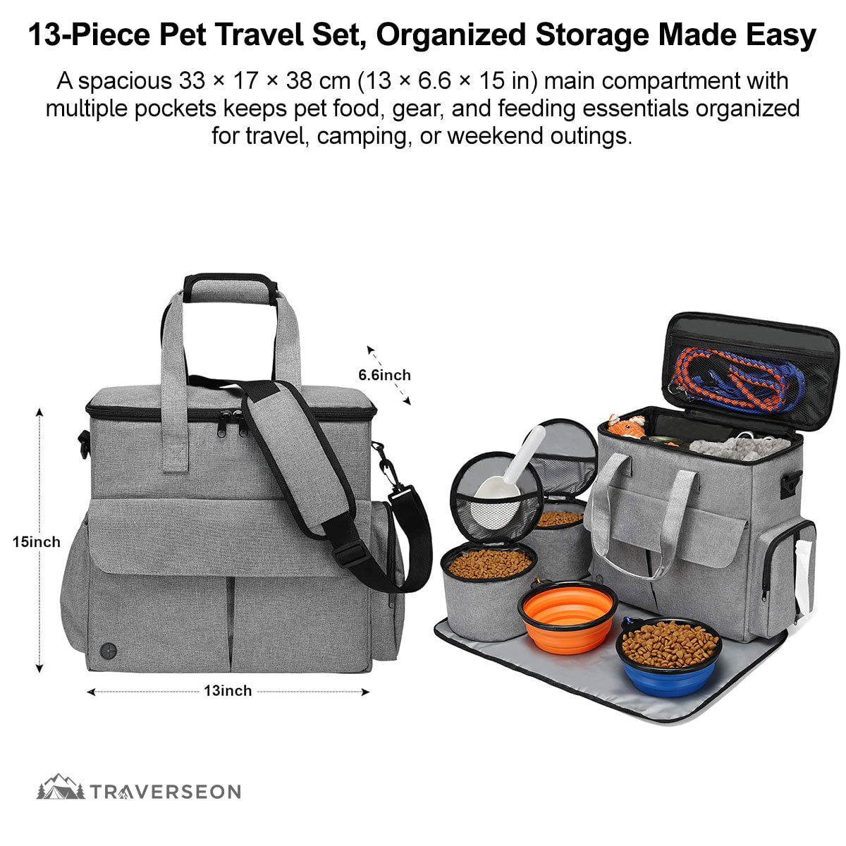 13-Piece Pet Travel Organizer Bag – Airline Approved Storage Kit | Traverseon