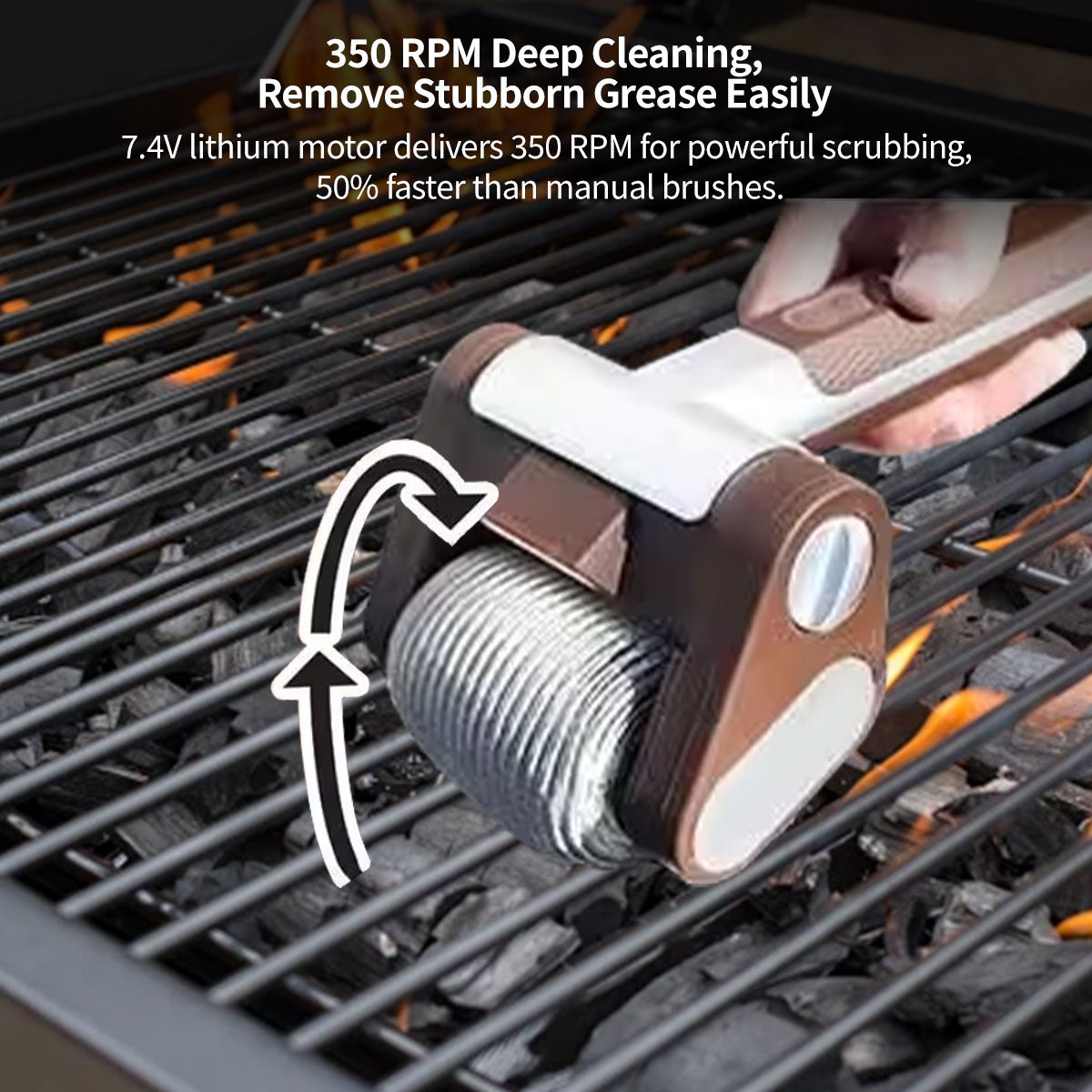 350 RPM Giddy Up Electric Grill Cleaner β Fast Cleaning for Outdoor BBQ, Long Battery Life, LED Light | Traverseon