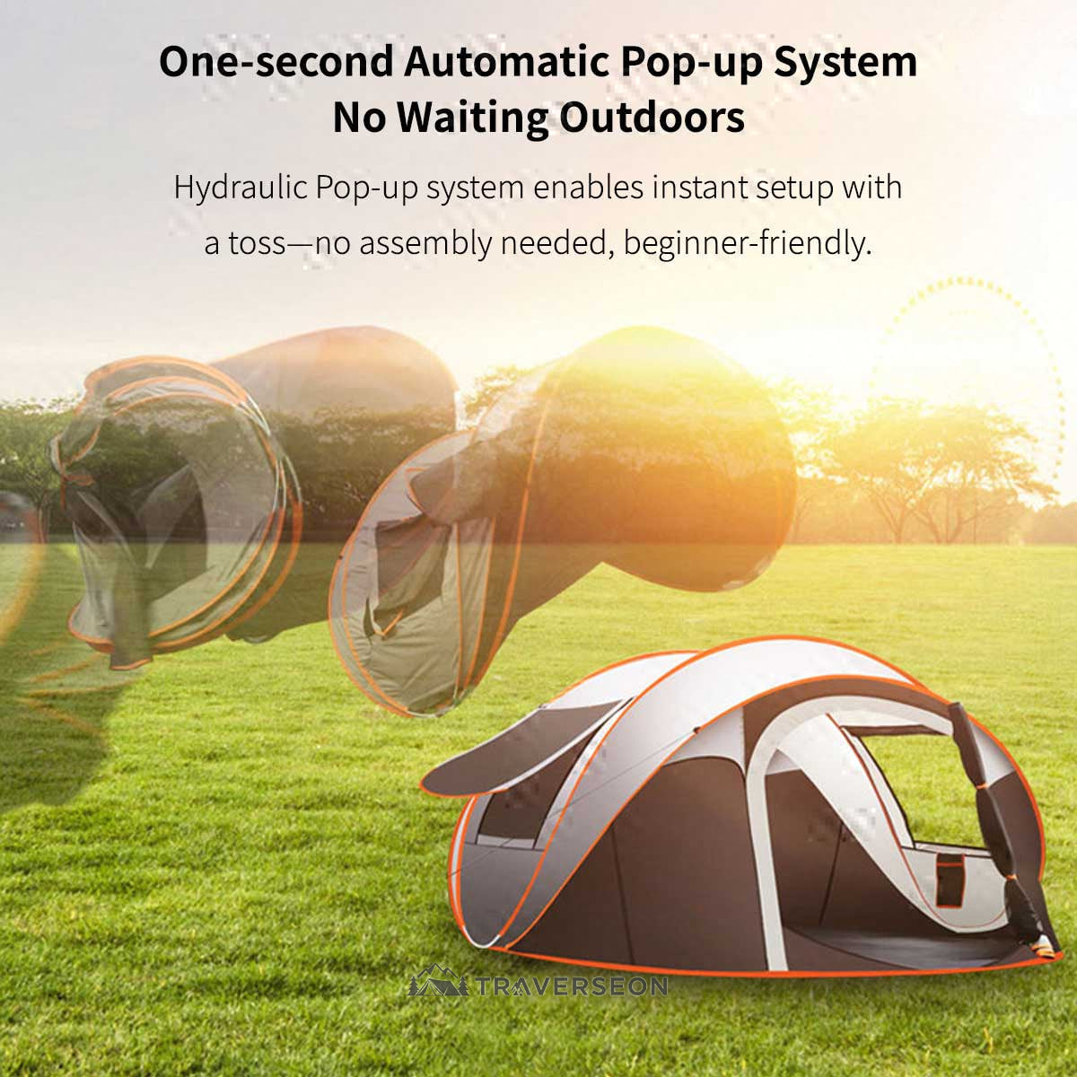 Automatic Pop-up Camping Tent – 3-8 Person Waterproof Instant Setup Shelter with Porch | Traverseon