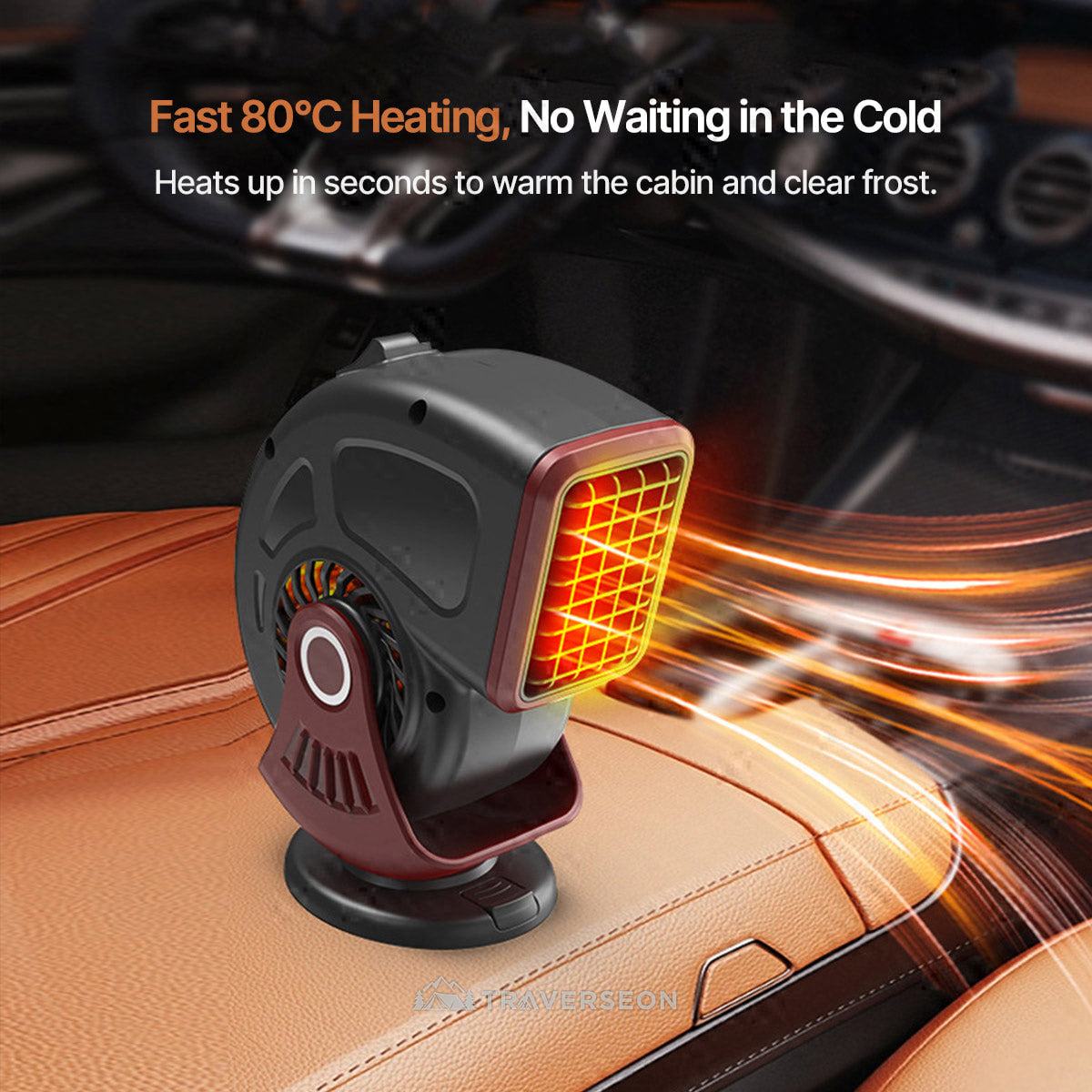 12V Car Heater & Defroster – 80°C Rapid Heat, Dual-Mode, 360° Adjustable | Traverseon