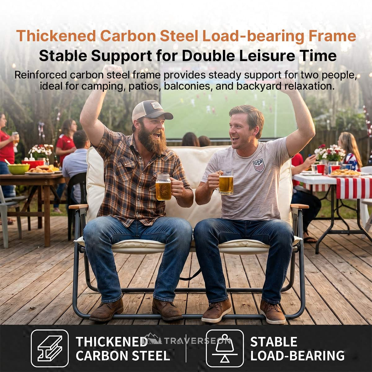 2-Person Padded Camping Loveseat – Foldable Outdoor Chair | Traverseon