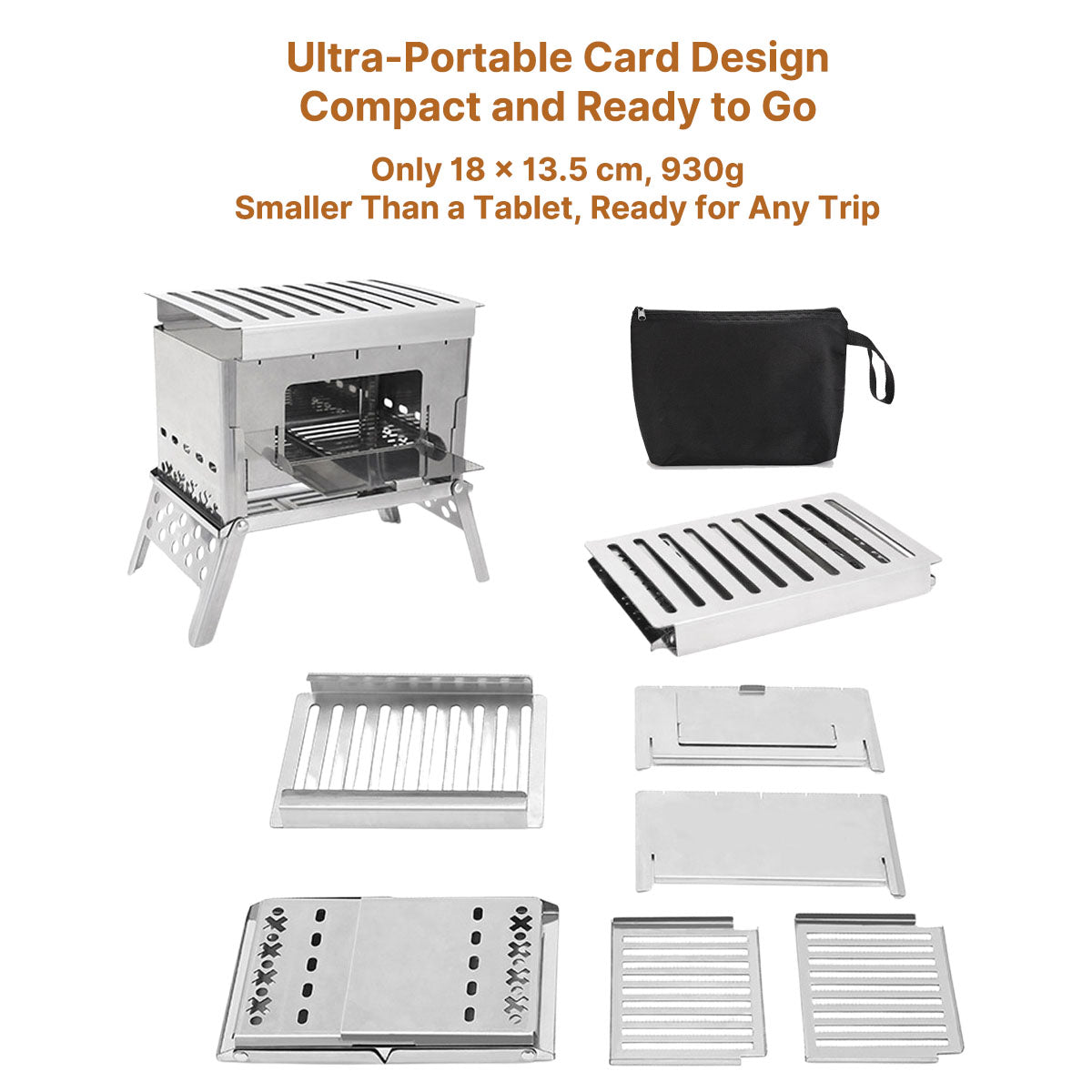 Portable Wood-Burning Stove – 930g Ultra-Light Card-Style Foldable BBQ for Camping | Traverseon