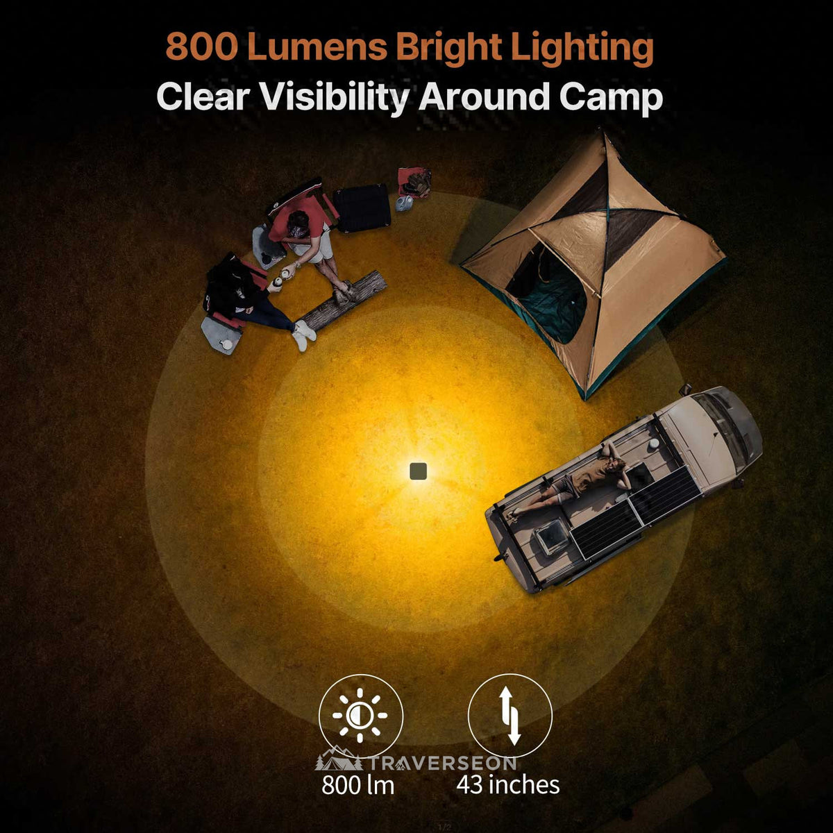 14000mAh Rechargeable Telescopic Camping Lantern with Bluetooth Speaker | Traverseon