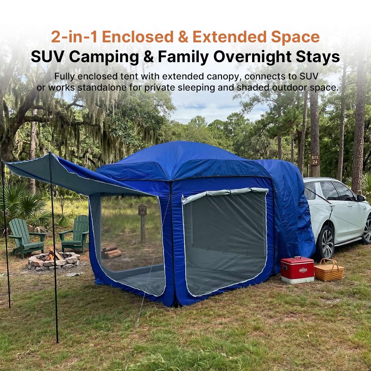 SUV Car Camping Tailgate Tent, Easy Setup Weatherproof & Roomy Extension, Family Camping & Outdoor Use | Traverseon
