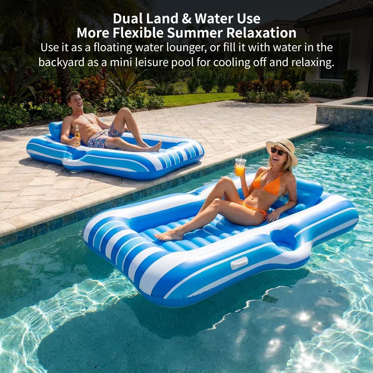 82.7" Inflatable Pool Float with Built-In Cooler – Water Lounger | Traverseon