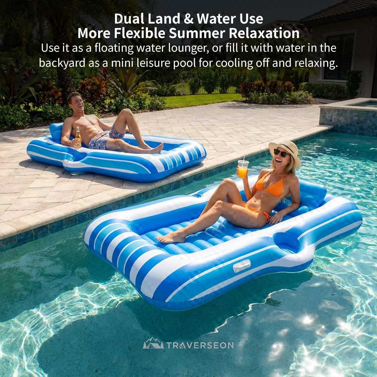 82.7" Inflatable Pool Float with Built-In Cooler – Water Lounger | Traverseon