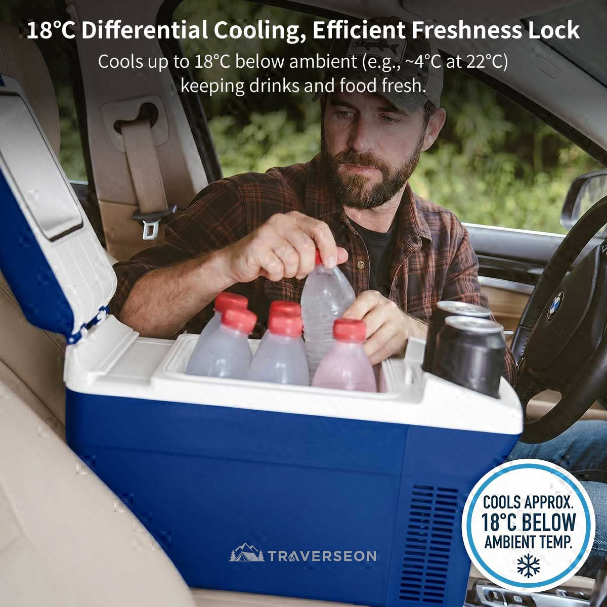 12V Portable Car Cooler & Warmer – 8L Quiet 33dB for Car Camping | Traverseon