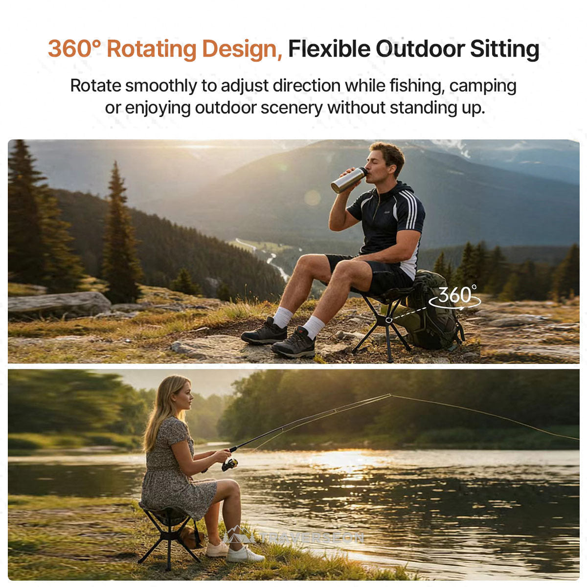360° Swivel Hunting Stool – Portable Folding Camping Stool | Traverseon