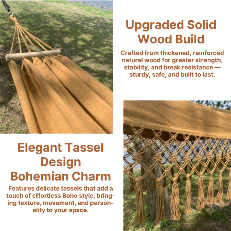 Outdoor Camping Canvas Swing Hammock with Wooden Posts – Anti Rollover Design, 220kg Weight Capacity | Traverseon