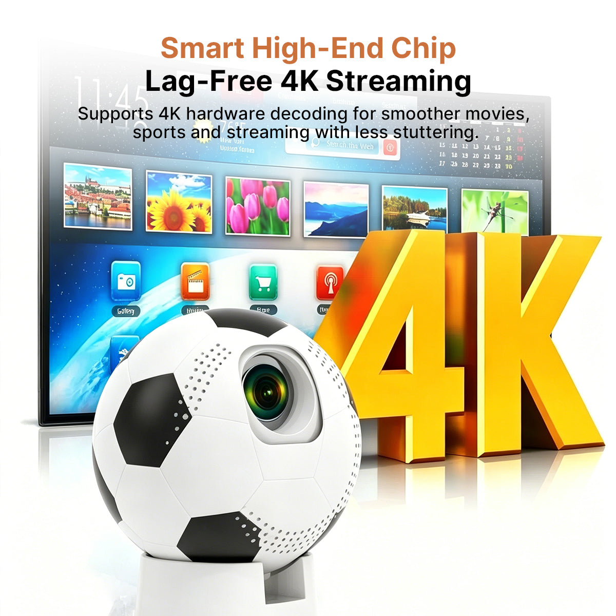 Soccer-Shaped Smart Projector – 360° WiFi6 Home Theater | Traverseon