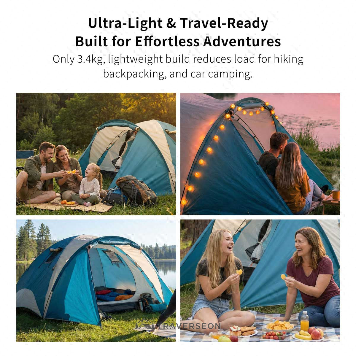 2–3 Person Camping Tent – 7.5 lb Lightweight, 3-Season, Easy Setup | Traverseon