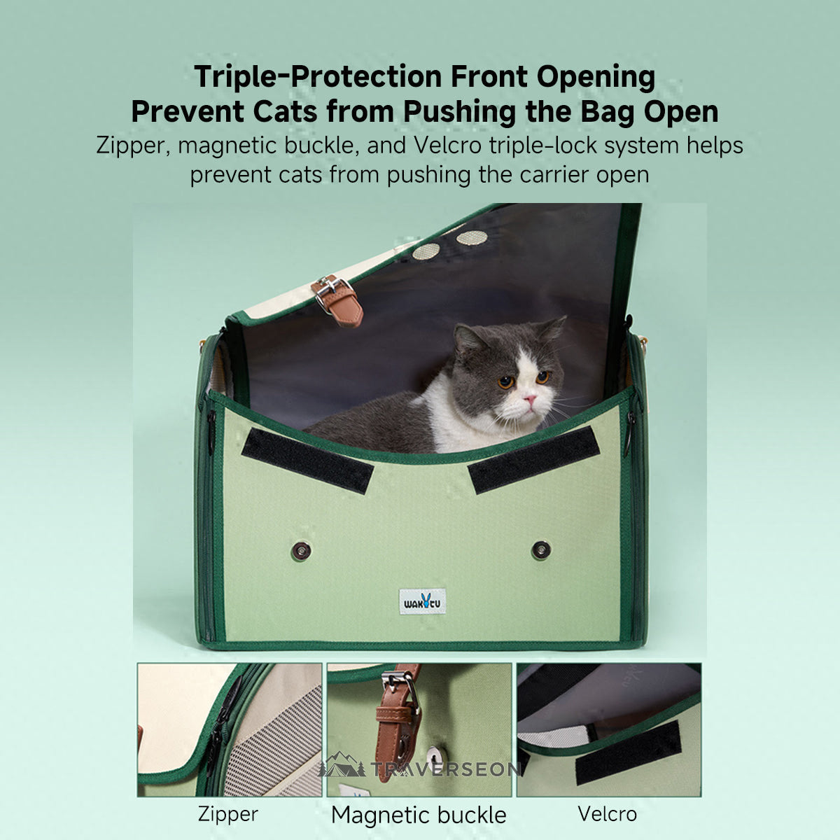 3-Way Anti-Escape Pet Carrier Backpack – Foldable Breathable Travel Bag for Cats & Small Dogs | Traverseon
