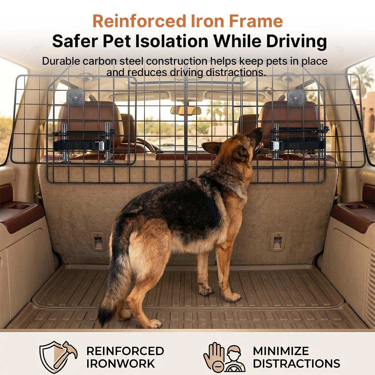 Adjustable Dog Car Barrier – Foldable Metal Pet Divider | Traverseon