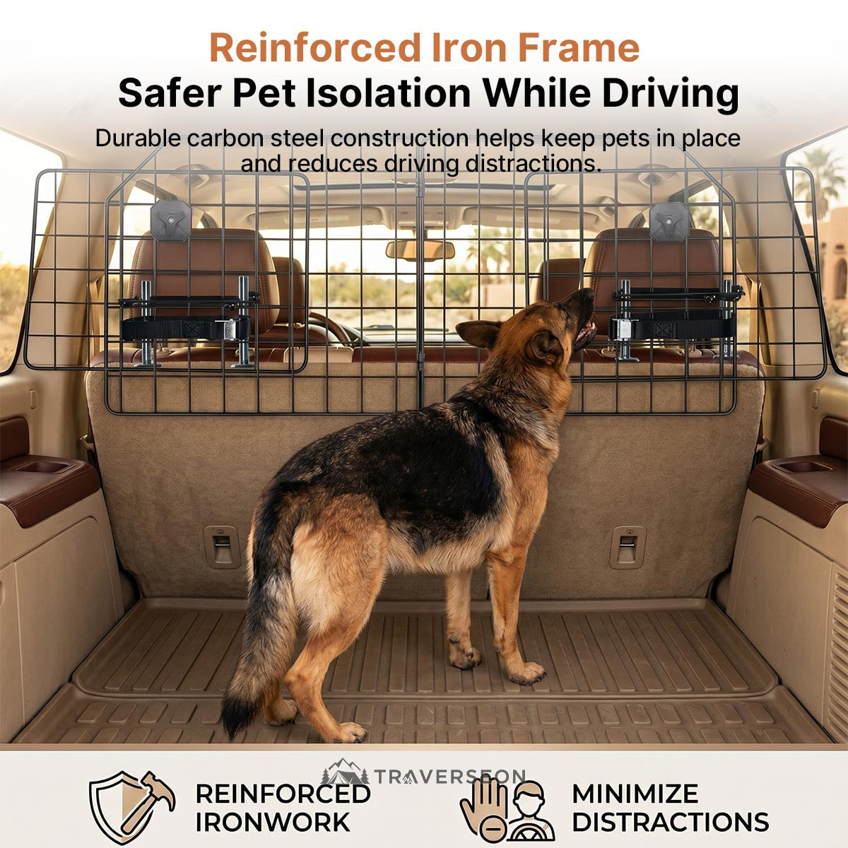 Adjustable Dog Car Barrier – Foldable Metal Pet Divider | Traverseon