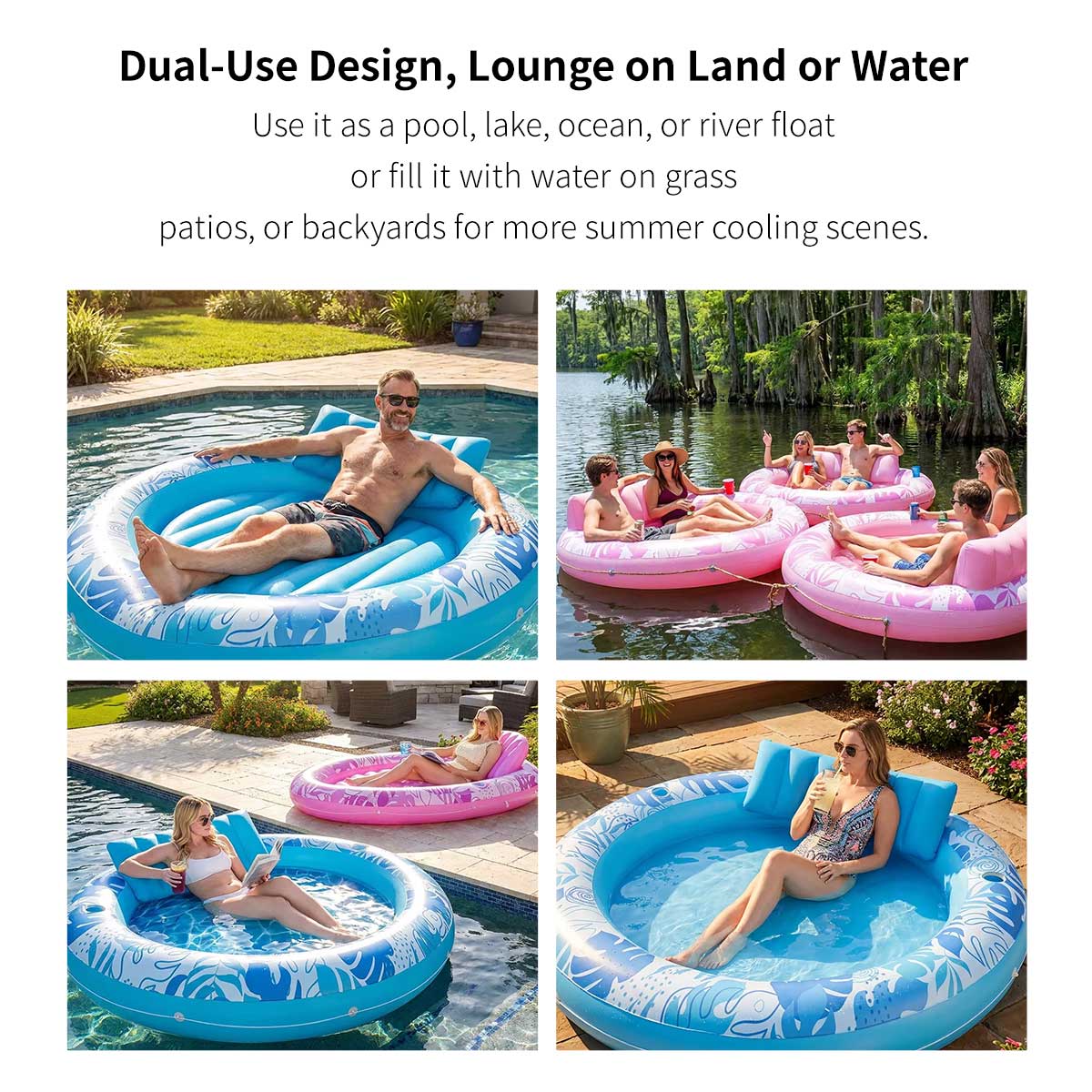 Inflatable Tanning Pool Lounger – 190 cm (75 in) 2-in-1 Pool Float | Traverseon