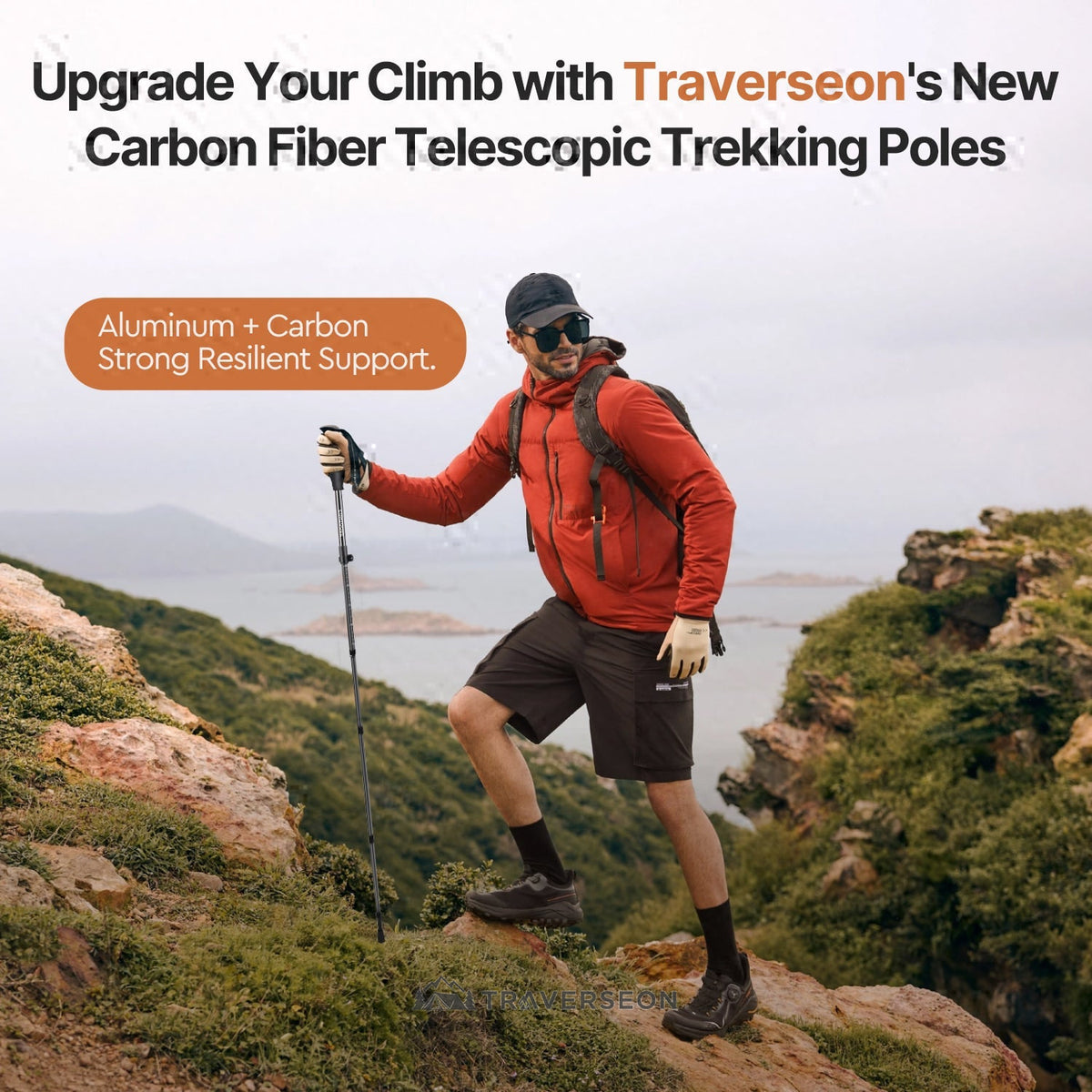 210g Ultralight Carbon Fiber Trekking Pole, 1-Second Folding, 115β135cm Adjustable | Traverseon