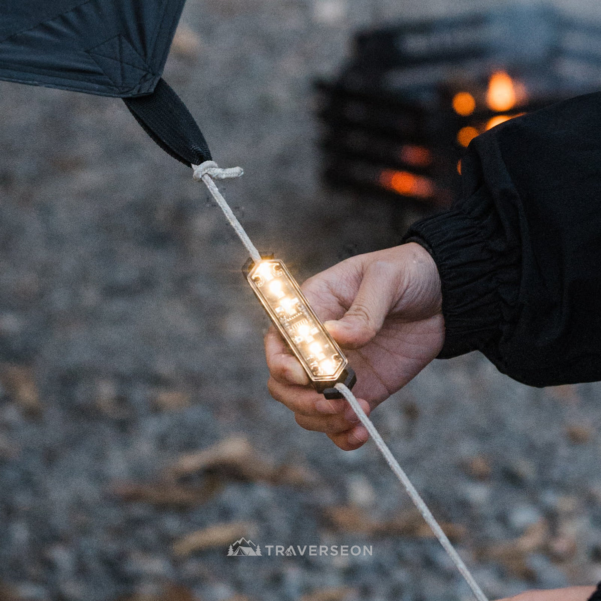 8-Piece Camping Rope Light Set with Buckles, Type-C Rechargeable, Stepless Dimming | Traverseon