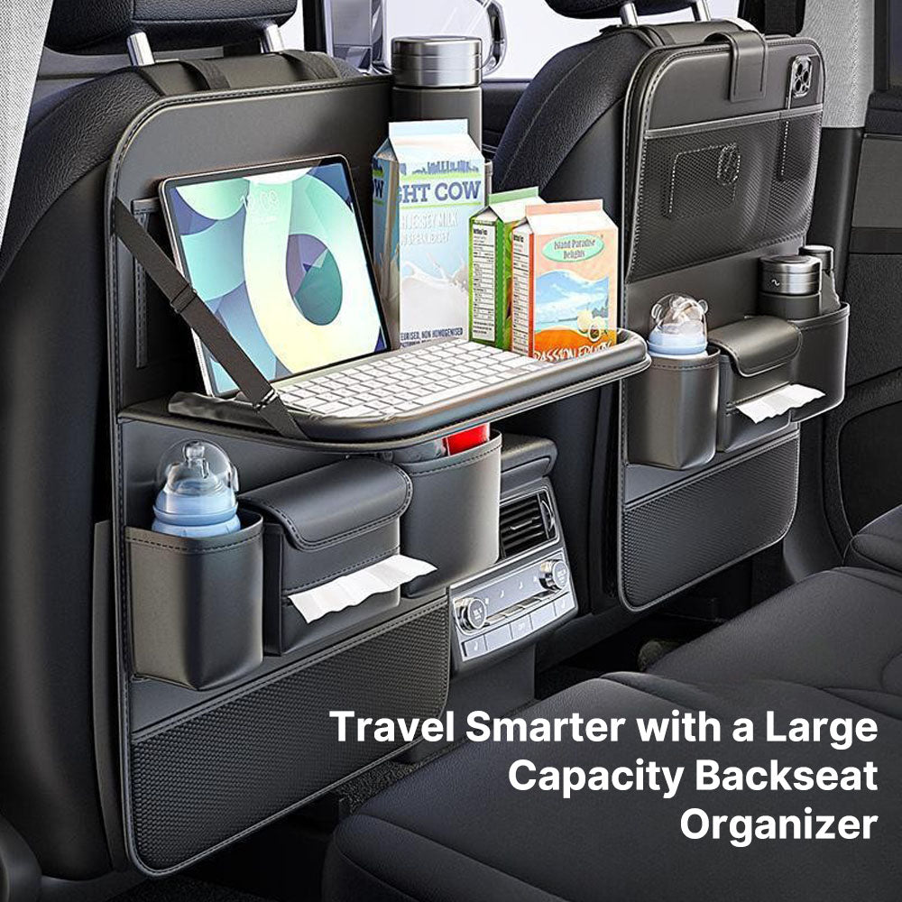 Traverseon Car Seat Organizer – Foldable Tray & Multi-Compartment Storage