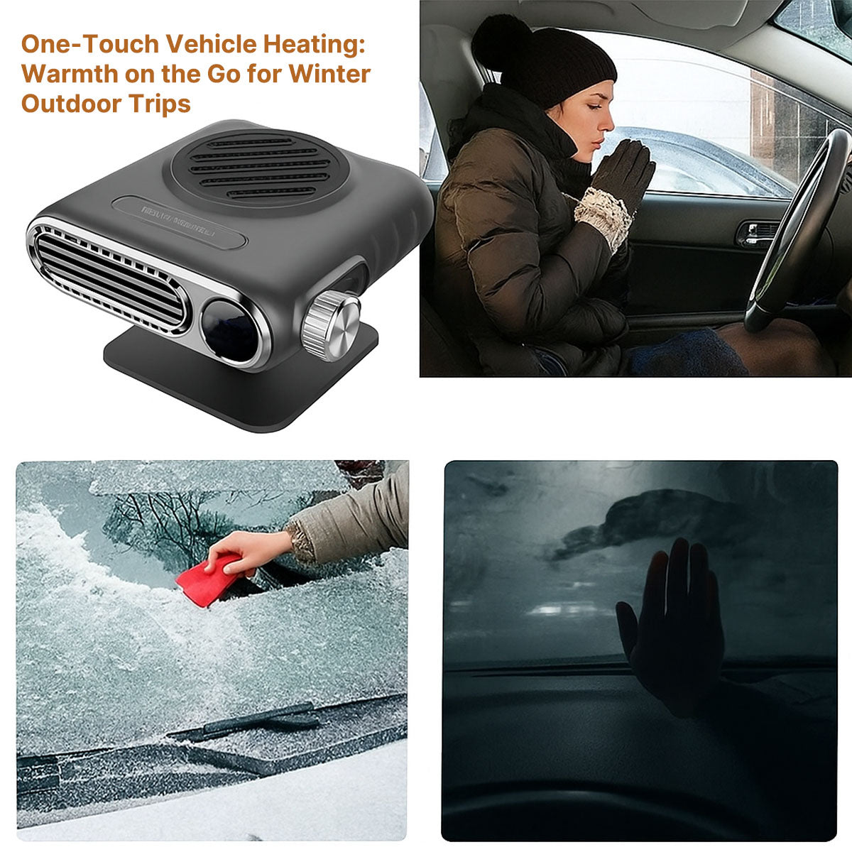 Car heater for winter driving keeping driver warm and defrosting windows