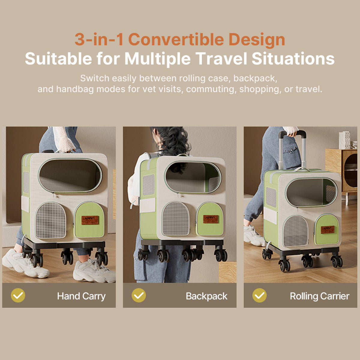 3-in-1 Rolling Pet Carrier | 11.3 kg Capacity | Traverseon