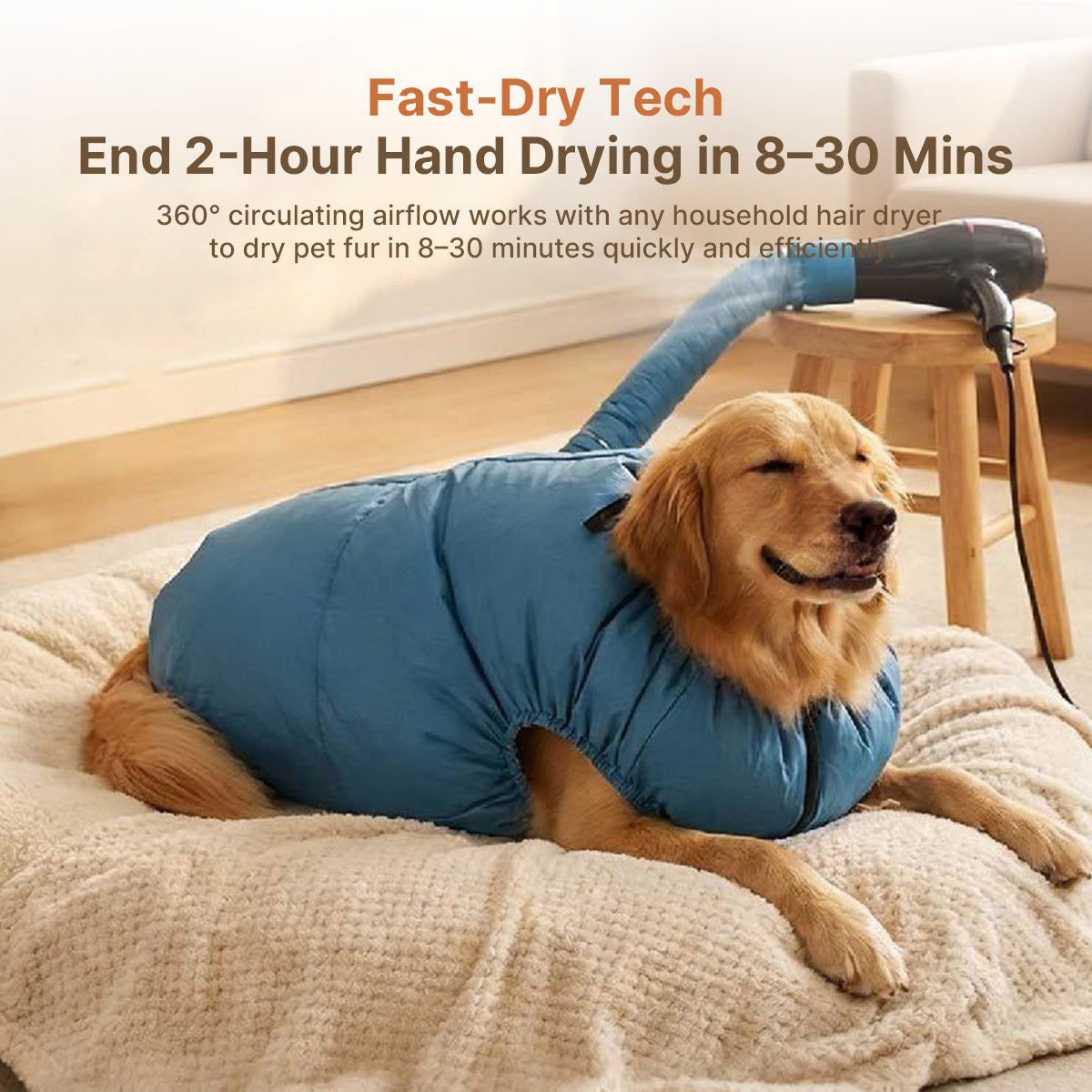 Dryer Dog Pet Drying Bag – 360° Circulating Hair Lock Hands-Free | Traverseon