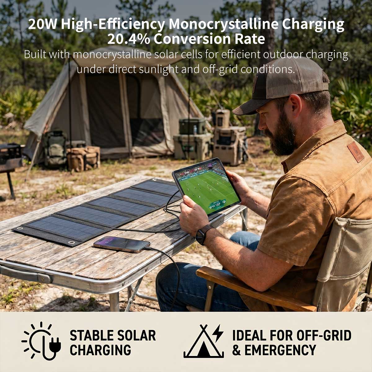 20W Foldable Solar Panel – Portable USB Charger for Camping | Traverseon